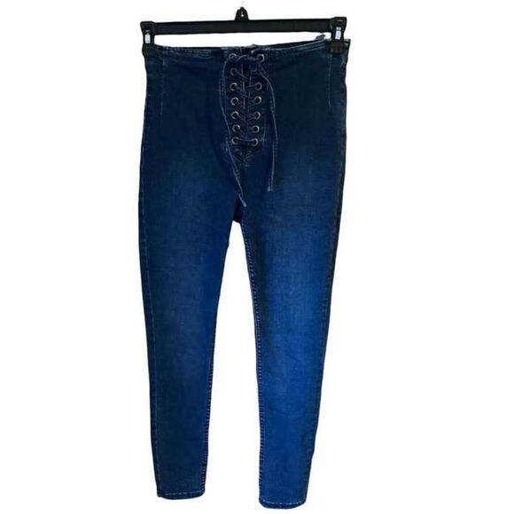 FREE People CRVY High Rise Lace Up Skinny Jeans sz 27 - Picture 2 of 14